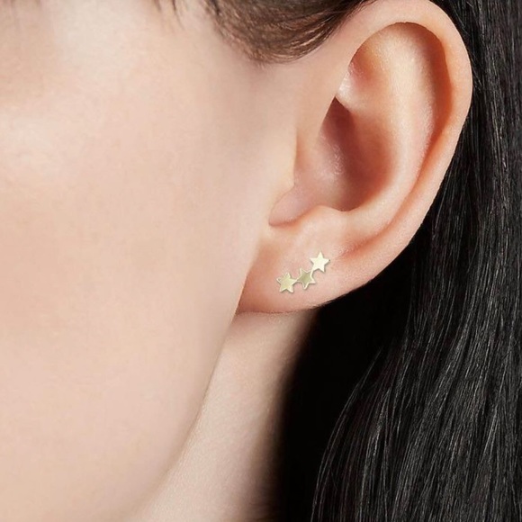 14k Three star stud earrings - Picture 1 of 3